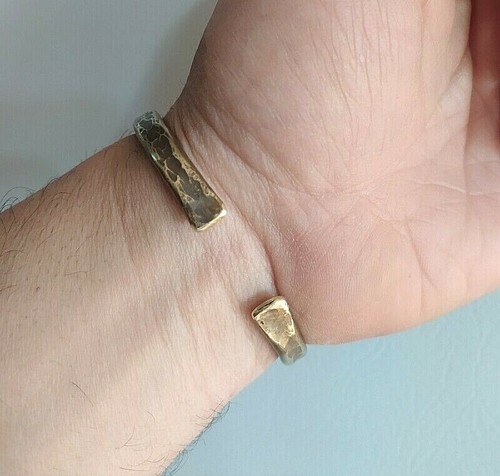 Men's Natural brass gold cuff bangle bracelet hammered work crafted Men Bracelet - Picture 3 of 8
