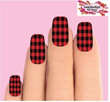 Waterslide Full Nail Decals Set of 10 - Red Buffalo Plaid