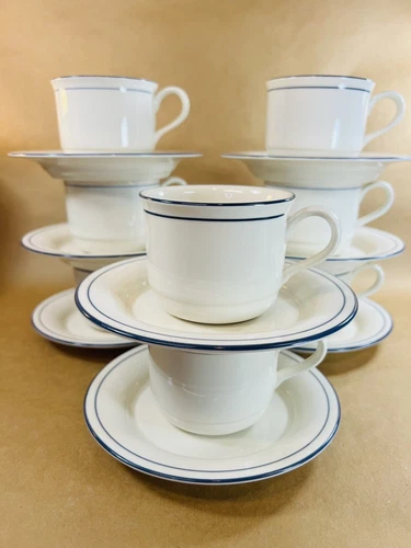 16 Pc Lenox For The Blue Patterns Pinstripes Coffee Tea 8 Cups & Saucers