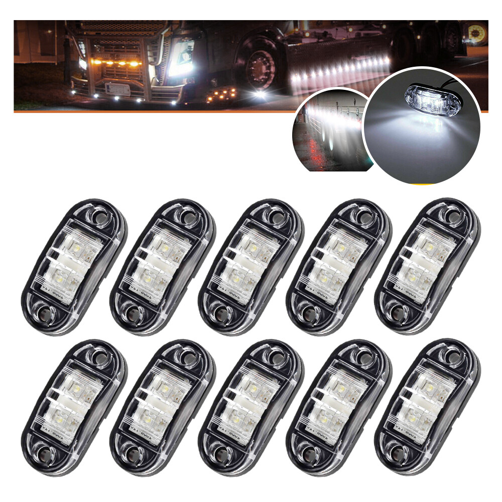 10-Pack 2-LED Oval White Side Marker Trailer Lights Waterproof