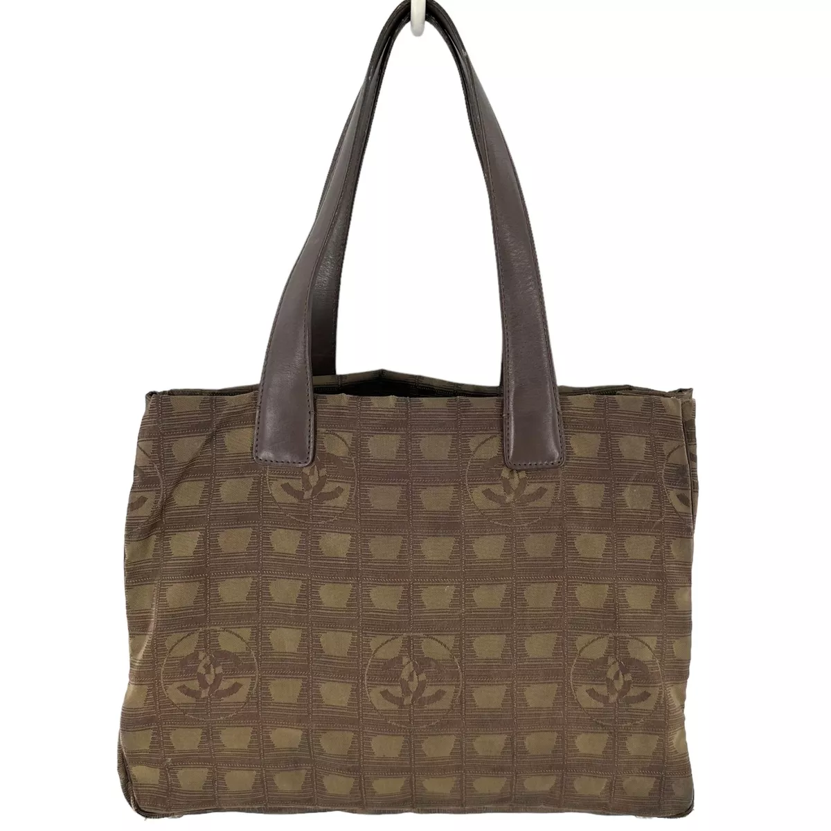 CHANEL Travel Line Ligne Brown Nylon Logo Print & Leather Shoulder Tote Bag