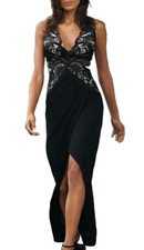 Black Maxi Dress Size 12 Petite Party Occasion Evening Lace Side Slit Ball Prom