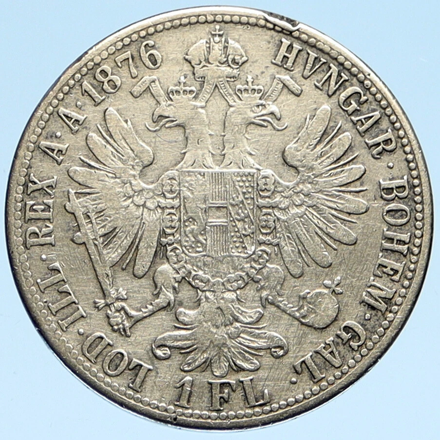 1876 AUSTRIA King FRANZ JOSEPH I Vintage Antique OLD Silver Florin Coin i98906 - Image 2 of 3