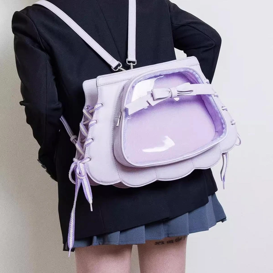 Mochila Itabag Shell Transparente Itbag Mochila Arco Cinta de Seda PU Bolso de Hombro Foto 2 de 4