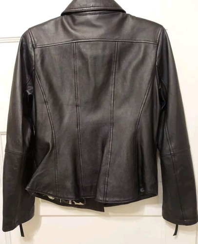 Twiggy London Ladies Size Medium Black Moto Leather Asymmetric Zipper Jacket - Picture 6 of 11