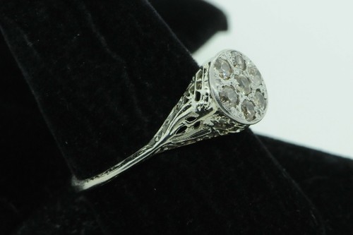 Art Deco (ca. 1920) 14K and Platinum 7 European Cut Diamond Cluster Ring Size 10 - Picture 4 of 7