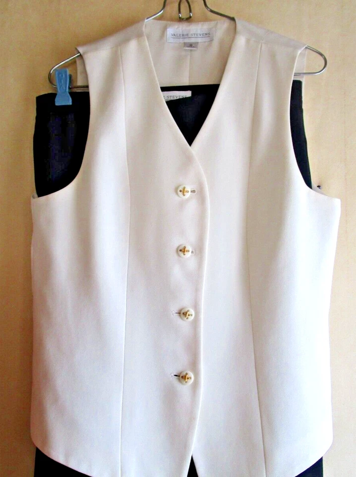 Valerie Stevens Mujer Traje de Carrera 3 Piezas Pantalones Chaleco Chaqueta - Negro Crema 8 Foto 2 de 4