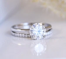 2.25ct Moissanite Round Engagement Wedding Band Bridal Ring Set Sz 3-12 S10494S