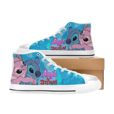 Stitch and Angel Custom Sneakers High Top Kids Canvas Shoes