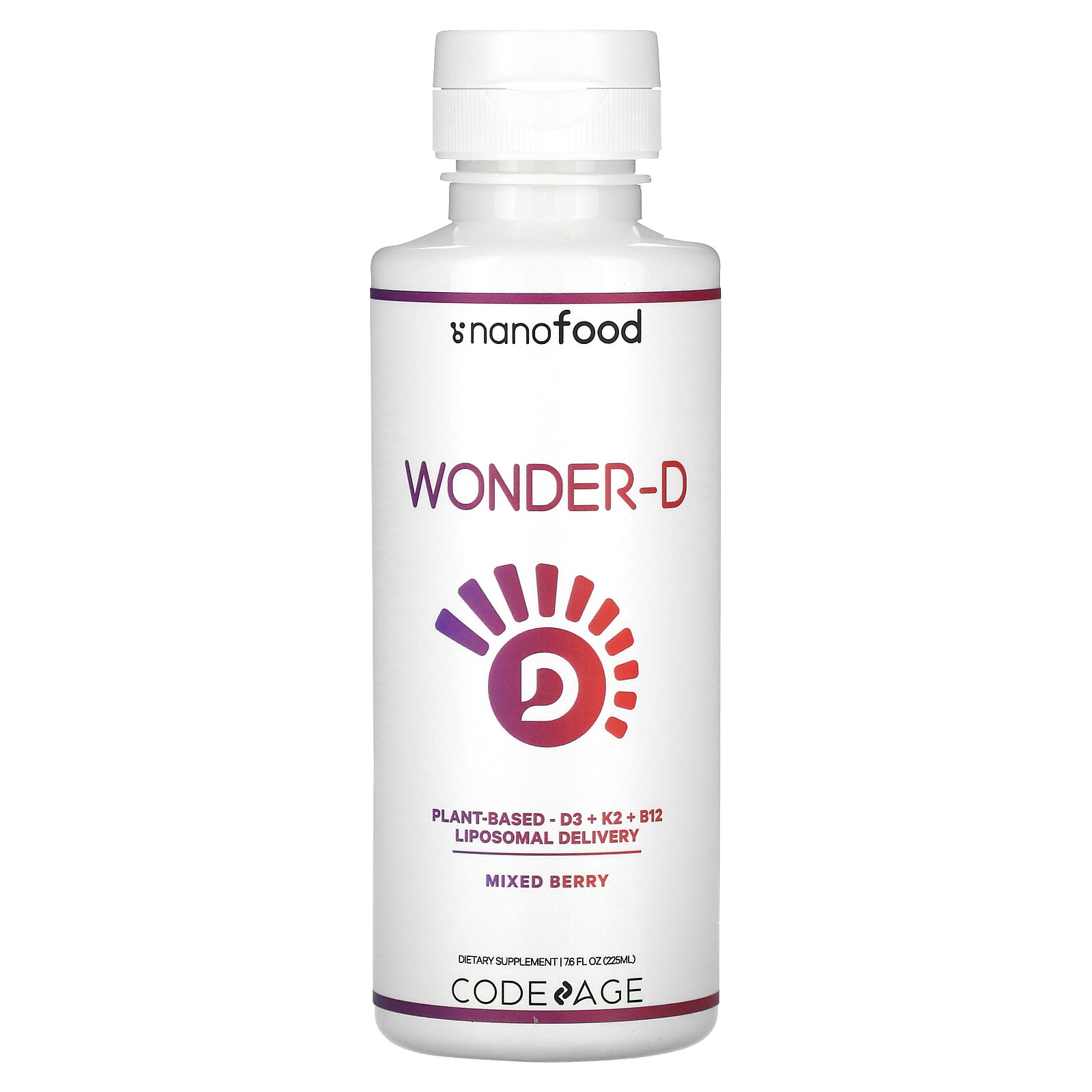 Nanofood, Wonder-D, растительного происхождения, D3 + K2 + B12, липосомальная доставка, ягодная смесь,