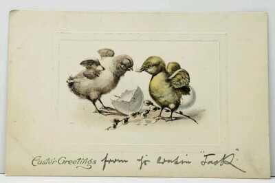 Easter Chicks Hatched Egg & Cotton Postcard B6