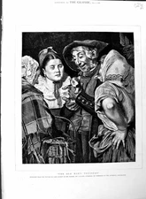 Original Old Antique Print 1886 Mans Treasure Kitten Basket Ladies Fine Art 0