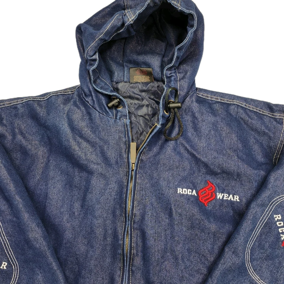 Rocawear Jacket Men's XL Blue Denim Sheen Look Vintage Y2K Streetwear Rapper  - image 3 of 4