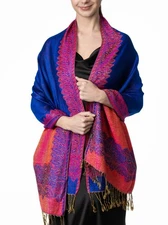 Elegant Reversible Paisley Border Pashmina Shawl Wrap Scarf for Women Soft