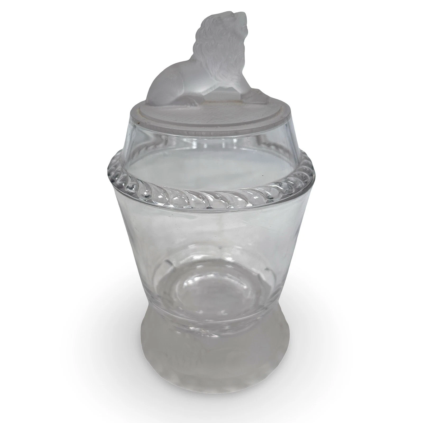 Vintage Gillinder & Sons EAPG Frosted Lion Clear Glass Marmalade Jar with Lid