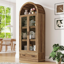 75" Tall Arched Kitchen Pantry Cabinet W Load-Bearing Steel Pipe,Modern Farmhous