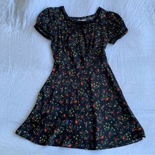 Doen Krista Satin Short Puff Sleeve Ruffle Bow Mini Dress Windswept Wildflower