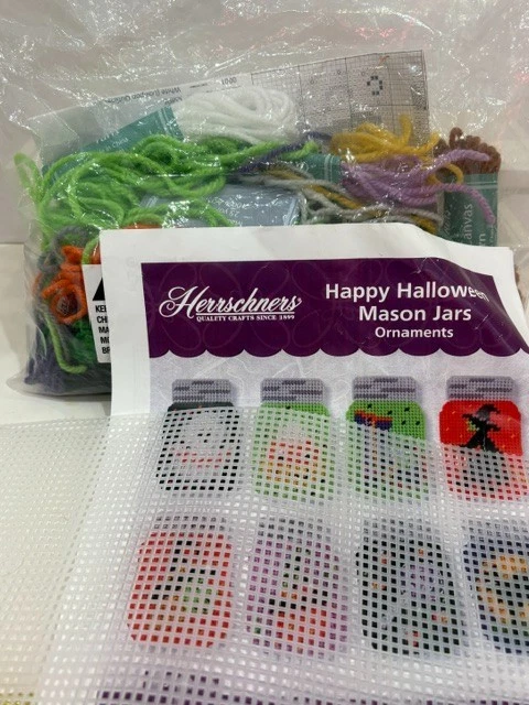 Herrschners Happy Halloween Mason Jars Plastic Canvas Ornament Kit Set of 8