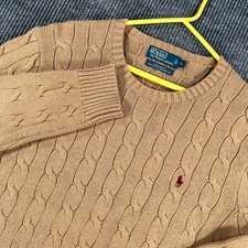 Polo Ralph Lauren Pullover Sweater Mens Large Brown Long Sleeve Cable Knit