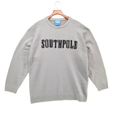 Southpole Heavyweight Sweater Mens Grey Knit Crew Neck Y2K Size XL