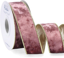Rose Gold Velvet Wired Ribbon 1.5 Inch Metallic Rose Gold Crushed Velvet Christm