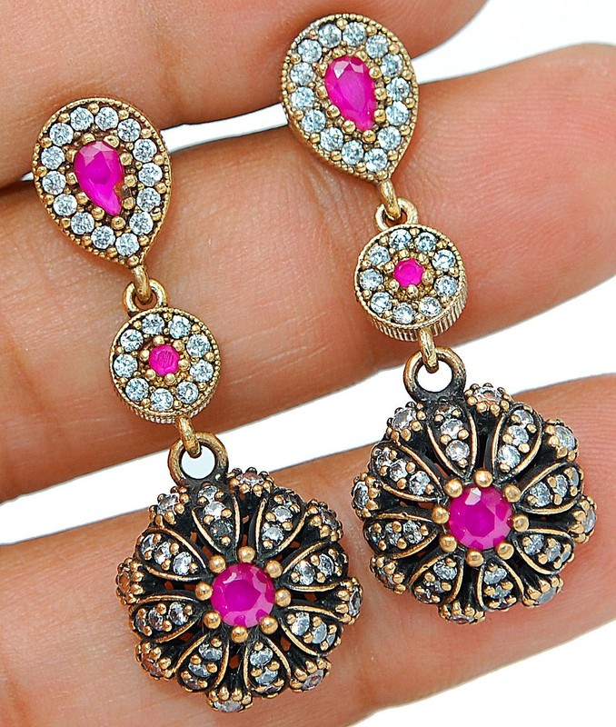  6CT Heat Treated Rubellite Tourmaline 925 Sterling Silver Earrings S3-6