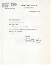 HUBERT H. HUMPHREY - TYPED LETTER SIGNED 11/17/1975