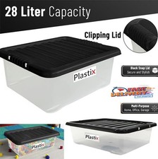 Clear Under Bed Home Plastic Storage Box With Stackable Lid - 28L Litre Capacity