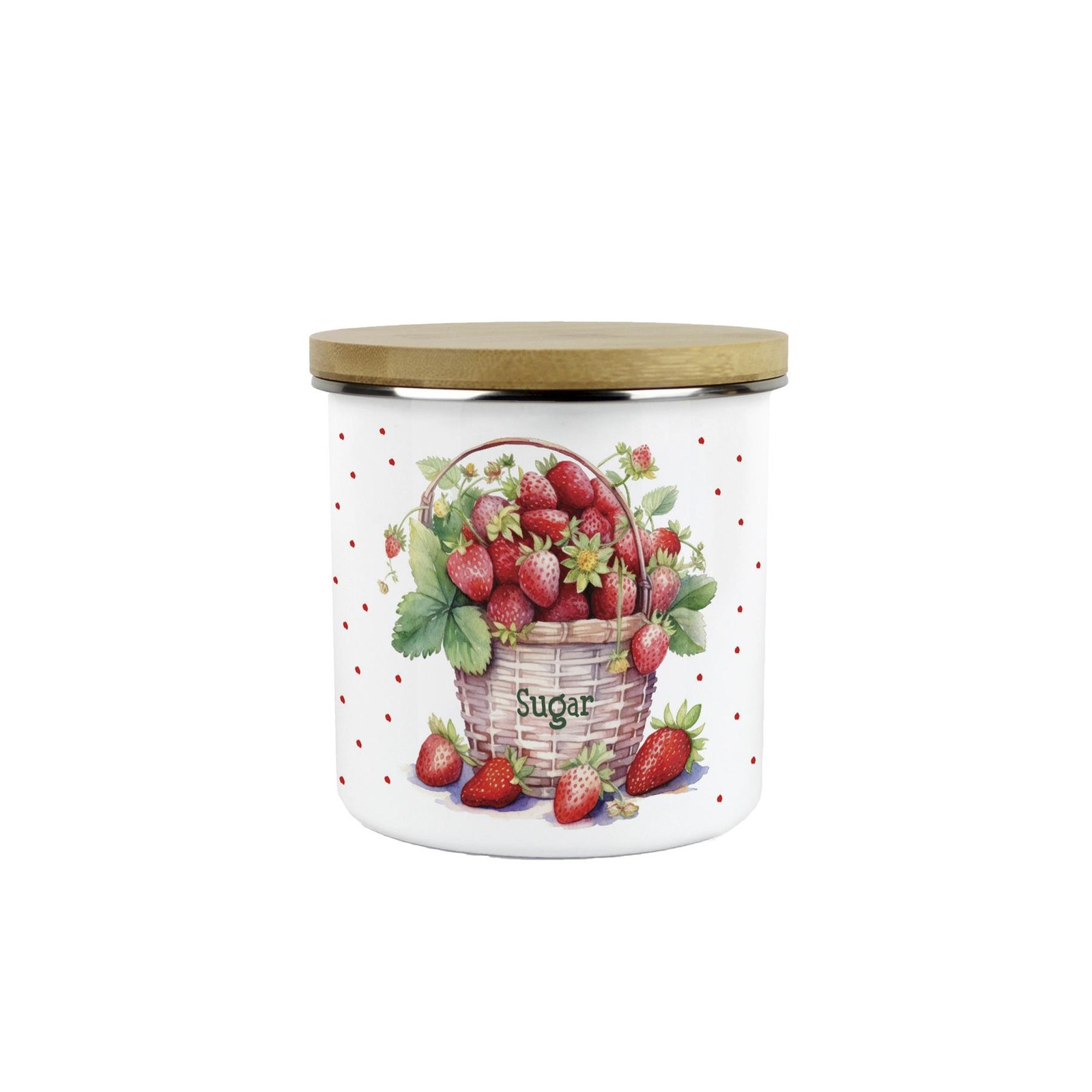 Strawberry Basket Sugar Storage Canister - 600ml Enamel Kitchen Container Gift