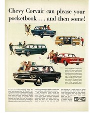 1961 Chevy Corvair Print Ad Greenbrier Van Monza Coupe Lakewood Station Wagon
