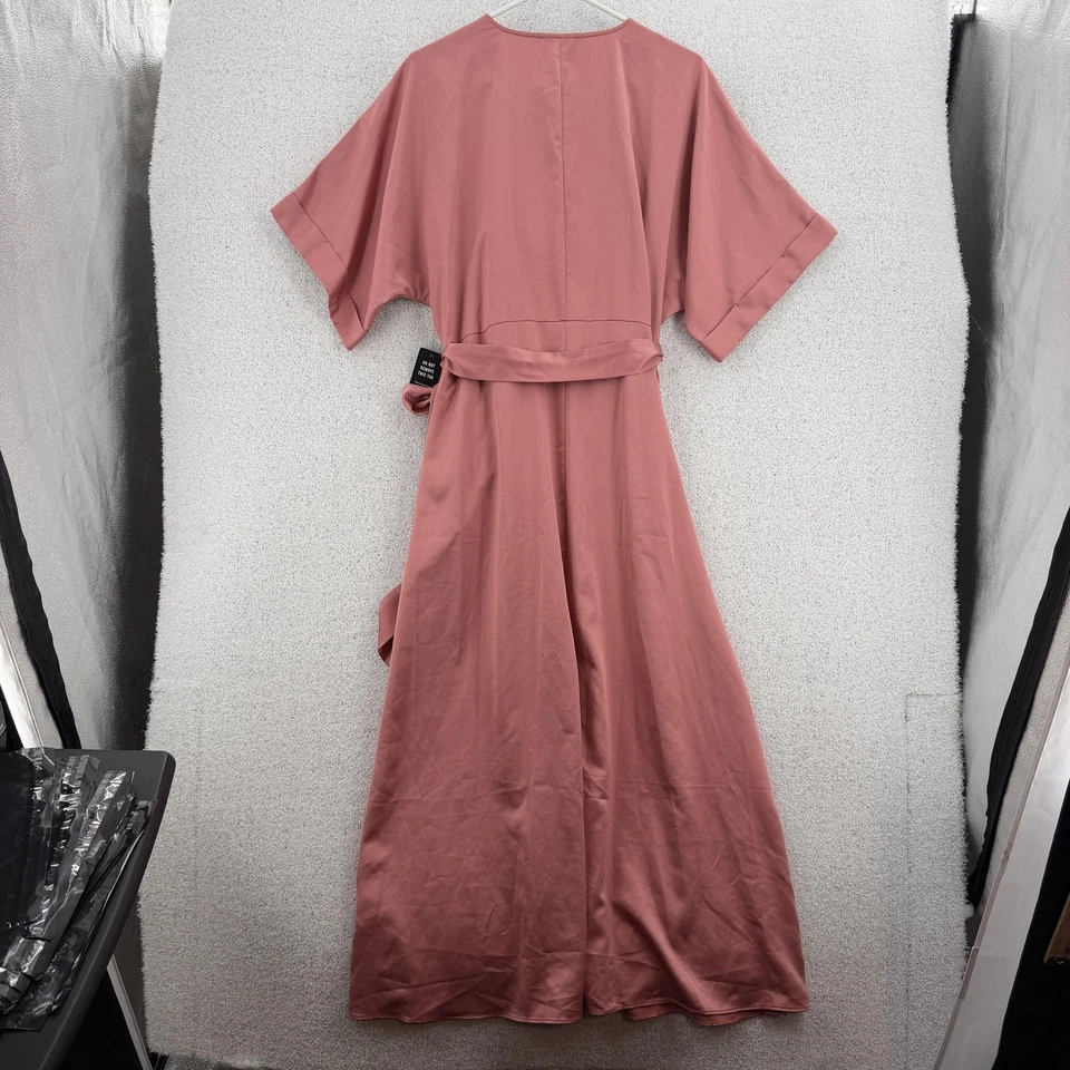Vestido Express Para Mujer Mediano Rosa Malva Envolvente Cinturón Maxi Kimono Manga Solapa Foto 2 de 4
