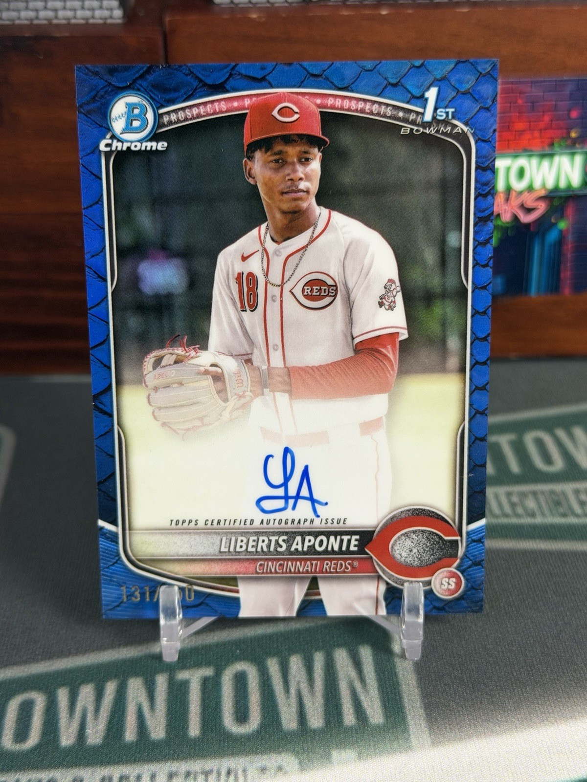 2025 Bowman Chrome Liberts Aponte 1st Bowman Chrome Blue Reptilian Auto /150