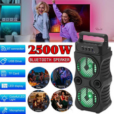 Dual 3" Bluetooth Party Speaker 2500W Heavy Bass System LED Light TWS FM USB AUX