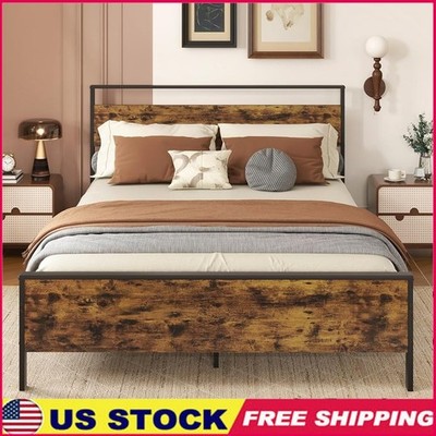 Metal Wood Bed Frame W/ Headboard Footboard Sturdy Storage Easy Assembly New