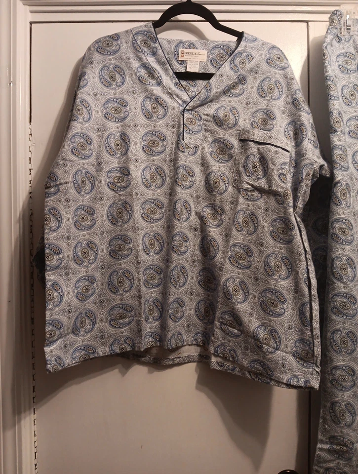 Conjunto de pijama de franela imperial McKenzie de colección para hombre D/XL cuello en V pantalón a presión cachemir usado en excelente estado Foto 2 de 4
