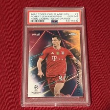2020 Topps Chrome X Aoki Lazers Neon Orange /25 Robert Lewandowski PSA 10