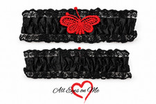 Handmade Black Lace Garter Red Butterfly Elastic Bridal Wedding 30cm