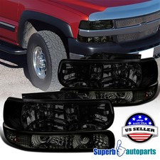 Fits 1999-2002 Silverado 1500 00-06 Tahoe Suburban Smoke Headlights Bumper Lamps