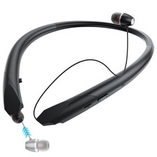 LHKLUK Neckband Bluetooth Headphones Retractable, Wireless Headset with BLACK