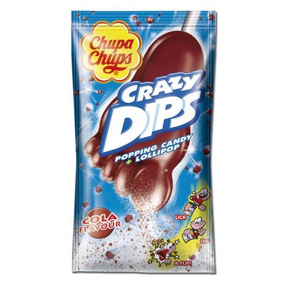 (71,43 /1kg) Chupa Chups Crazy Dips Cola Lutscher 14g Packung