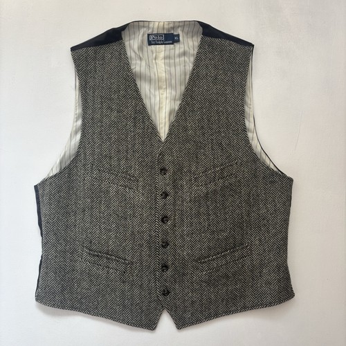 Polo Ralph Lauren Tweed Fischgrät Wolle Weste Weste Anzug XL Tweed Grau