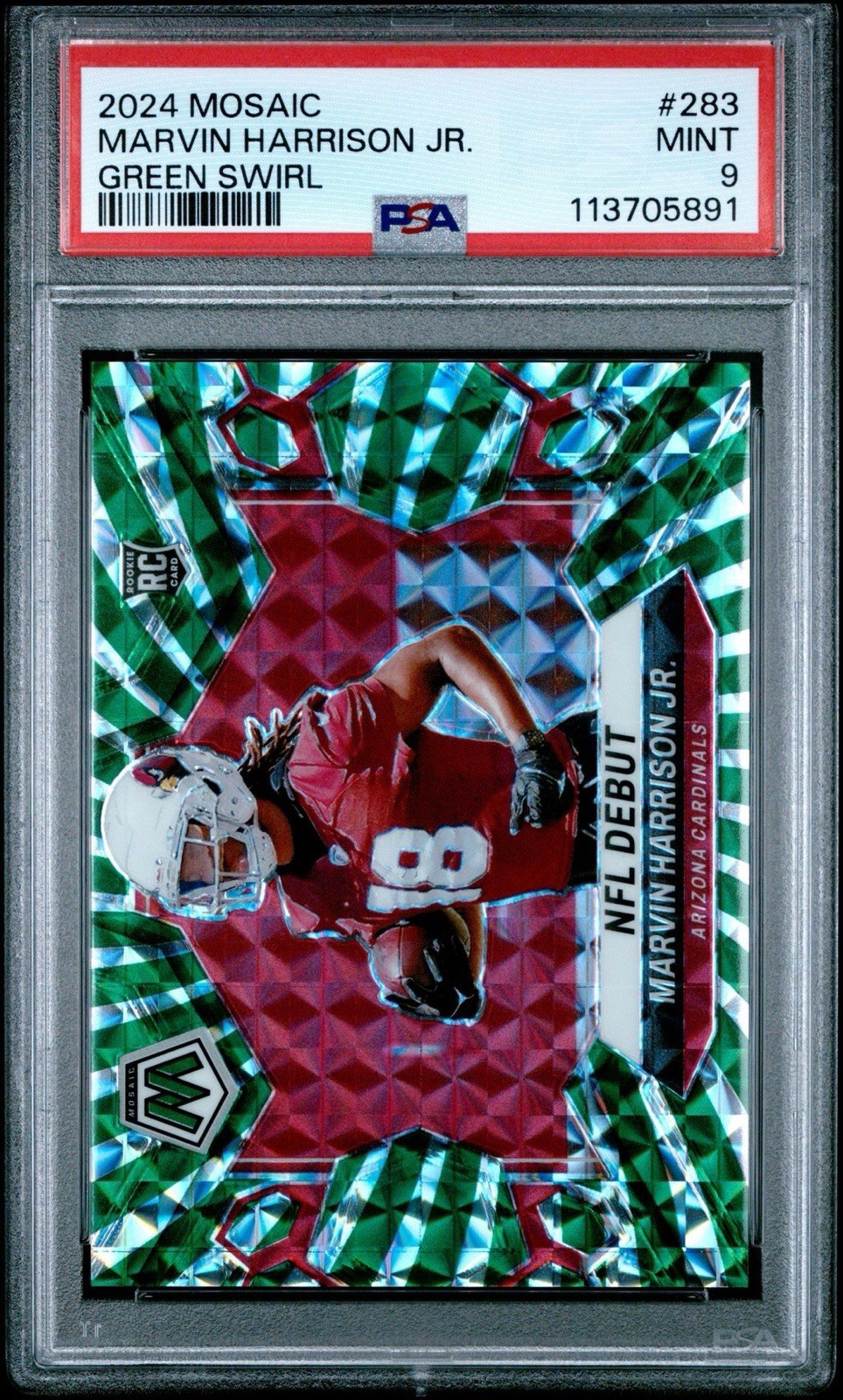 2024 Panini Mosaic Marvin Harrison Jr. Green Swirl Prizm /13 Rookie RC FOTL #283