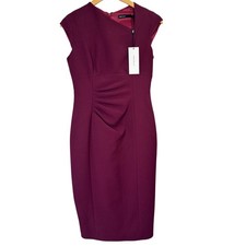 Karen Millen NWT Dress 6 Evening Party Office Sheath Red Wine CorpCore Midi