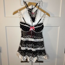 Victoria's Secret Women's Back White Polka Dot Babydoll Lingerie Set Sz 34C SM