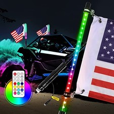 2PCS 2FT LED Whip Lights w/ Flag Smoked Black RGB Whip Light LED 2pcs 2 ft