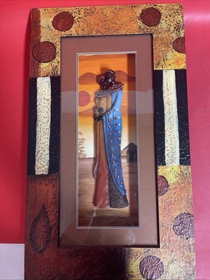 African Tribal Art Framed 3D Relief Wall Hanging Decor   Colorful Textured Frame
