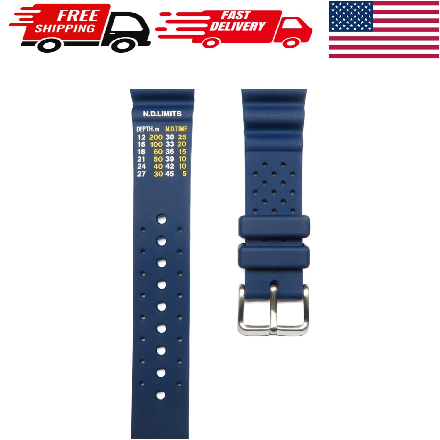 Water-Resistant 20mm Dark Blue Rubber Watch Band Compatible with Citizen Watches
