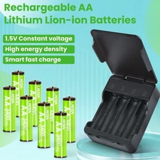 1.5V AA Rechargeable Lithium Batteries High Capacity/ Optional USB-C Charger Lot
