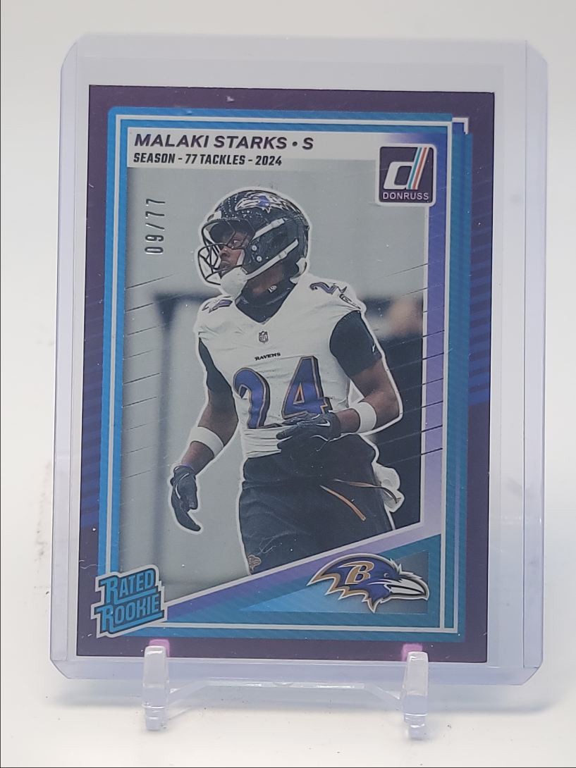 MALAKI STARKS 2025 DONRUSS RATED ROOKIE SEASON STAT LINE RAVENS /77 Q4832