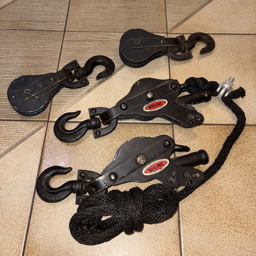 4-Qty Moline Iron Works Double Pulleys RH820B-C, Block Tackle Set For 5/16” Rope